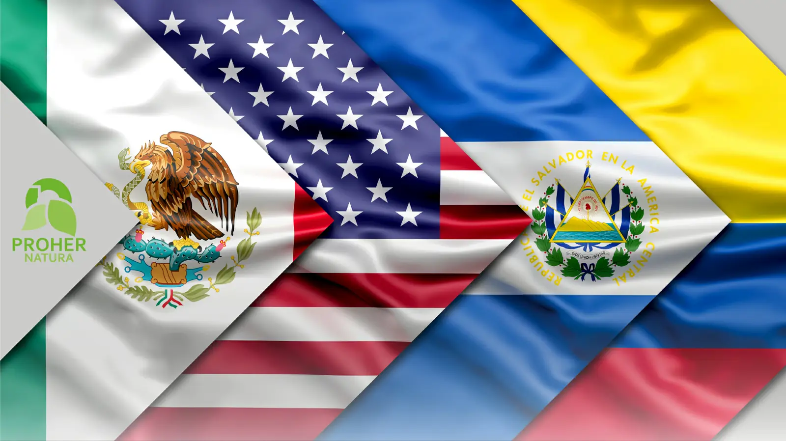Bandera de México junto a la de Estados Unidos con el logo de Proher Natura
